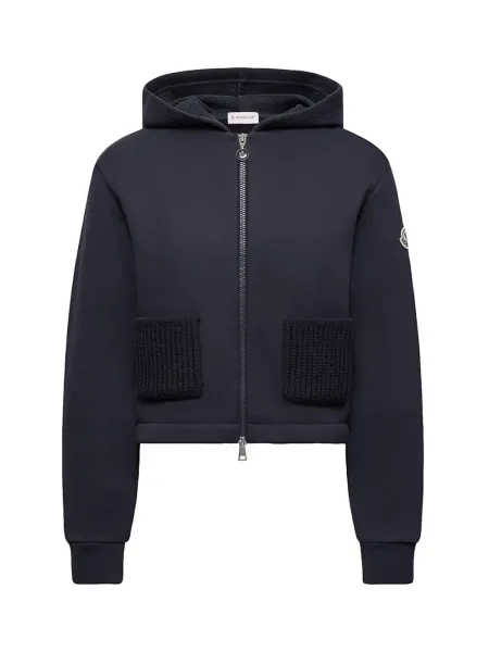 women Knit Accent Cotton Zip-Up Hoodie Navy