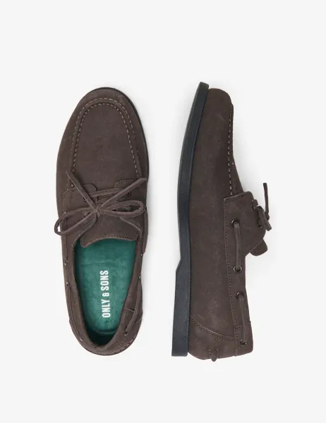 Only & Sons Faux Suede Boat Shoes Brown