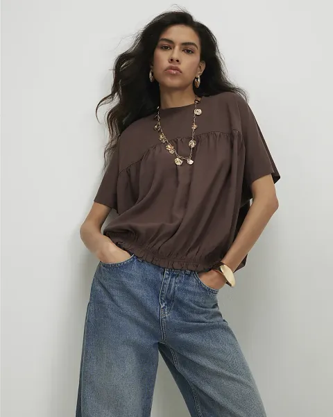 River Island Cotton Hybrid Bubble Hem T-Shirt