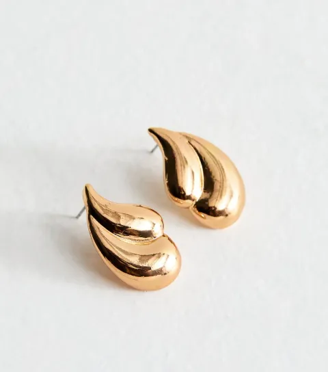 Gold Tone Layered Teardrop Stud Earrings
