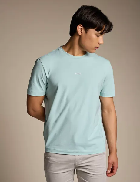 Boss TChup Contrast Logo T-Shirt in Stretch Cotton Blue