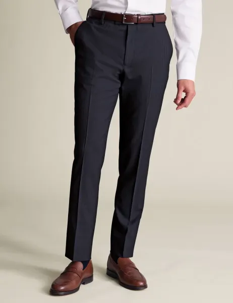 Charles Tyrwhitt Slim Fit Wool Rich Striped Trousers Navy Mix