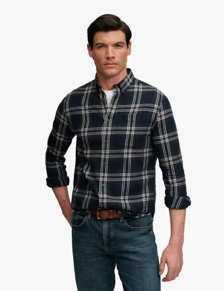 Superdry & Co Relaxed Fit Pure Cotton Flannel Checked Shirt Navy Mix