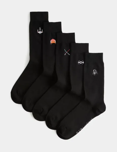 Marks & Spencer 5 Pack Star Wars Cotton Rich Socks Black Mix