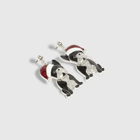 River Island French Bulldog Christmas Earrings