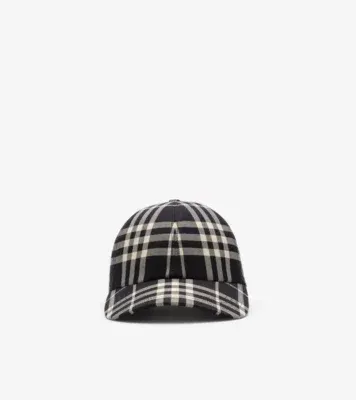 Check Cotton Baseball Cap in Black/calico beige