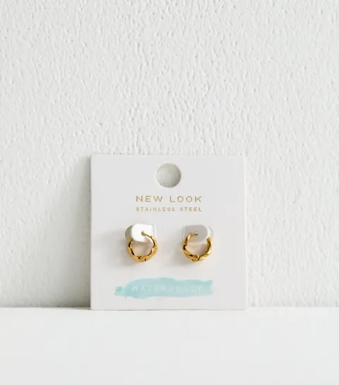 Gold Tone Waterproof Chain Hoop Earrings