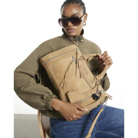 River Island Faux Suede Zip Panel Tote Bag