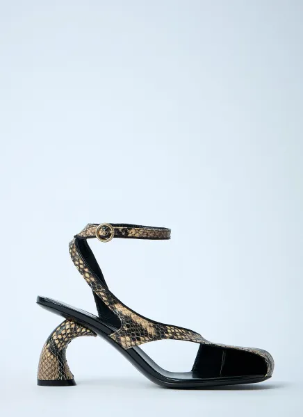 Snakeskin-Embossed Slingback Heels