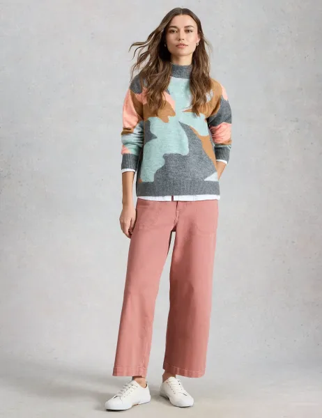 White Stuff Mid Rise Wide Leg Cropped Jeans Pink