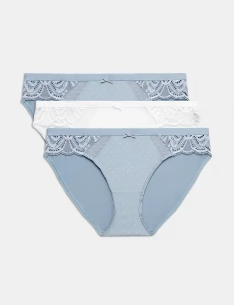 Marks & Spencer 3pk Amelia Lace Bikini Knickers Light Steel Blue