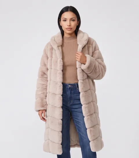 Gini London Women's Light Pink Panelled Longline Faux Fur Coat