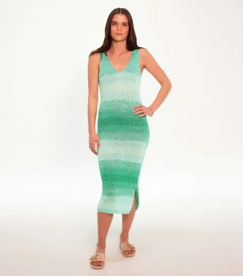 Sunshine Soul Women's Turquoise Graduated Knitted Midi Dress