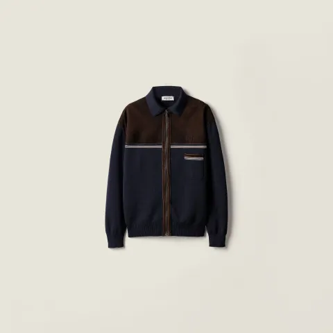 Wool and leather zipper cardigan