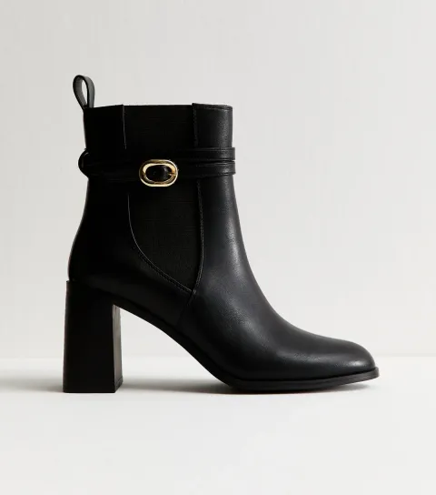 Women's Black Wrap Buckle High Heel Chelsea Boots Vegan