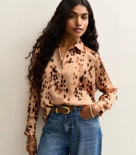 Women's Pink Abstract Print Satin Shirt