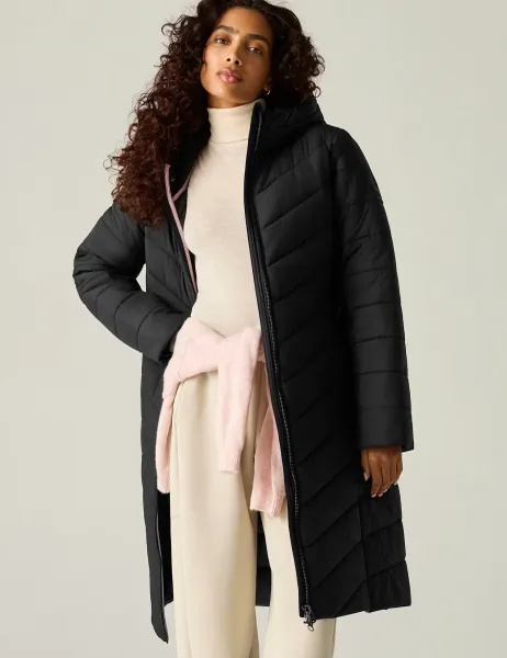 Regatta Adela Quilted Padded Hooded Longline Jacket Black