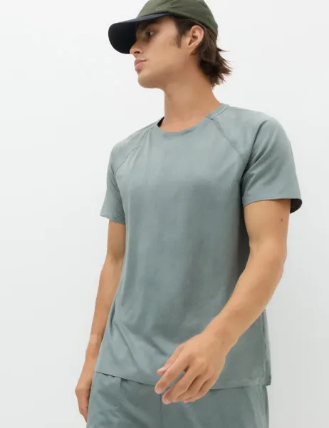 Goodmove Jacquard Cloud Sports T-Shirt Dark Sage