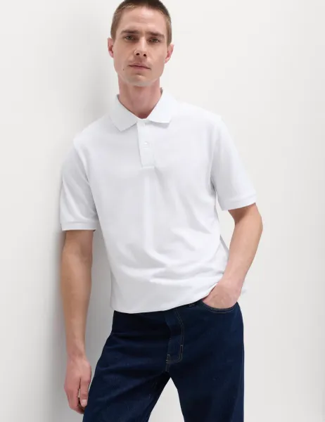 Marks & Spencer Slim Fit Cotton Rich Pique Polo Shirt White