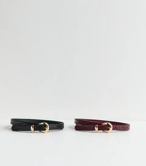 Pack of 2 Black and Burgundy Croc Embossed Crescent Belts