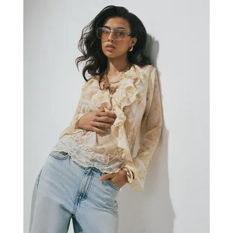 River Island Ruffle Soft Check Blouse