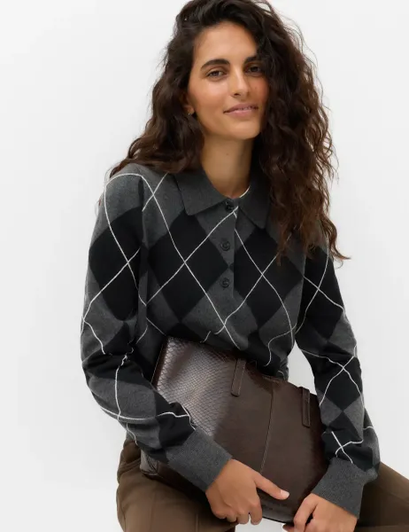 Marks & Spencer Air Yarn Argyle Polo Jumper