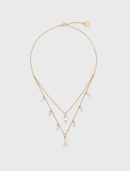 Double rhinestone charm necklace