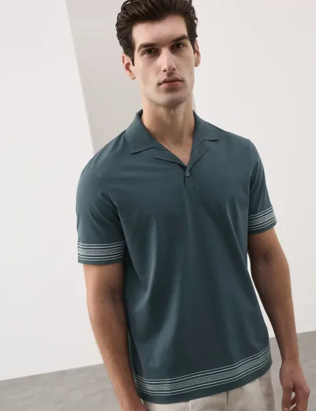 Autograph Pure Supima Cotton Embroidered Polo Shirt Dark Petrol