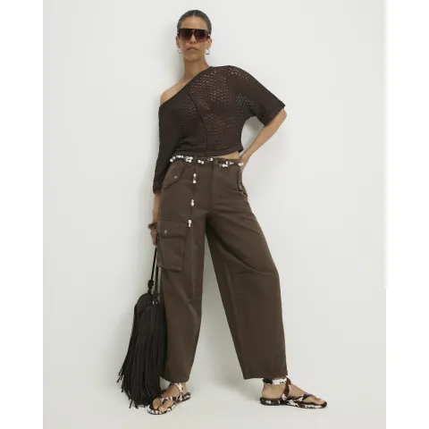 River Island Mid Rise Cargo Barrel Leg Jeans