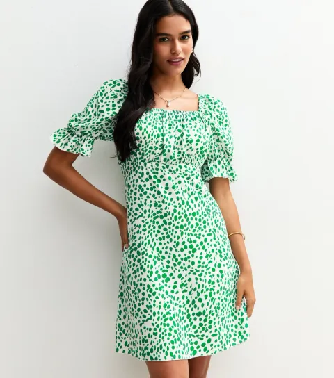 Women's Green Abstract Spot Print Mini Dress
