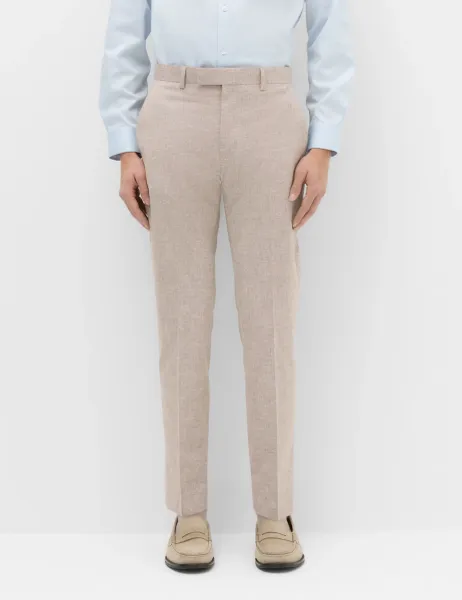 Marks & Spencer Slim Fit Linen Blend Stretch Suit Trousers Brown Mix