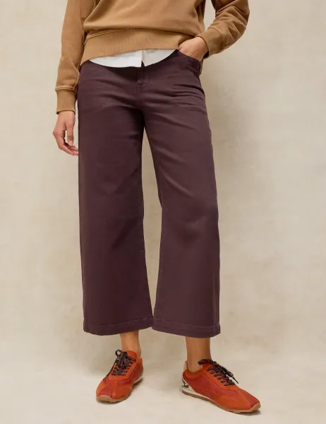 White Stuff Mid Rise Wide Leg Cropped Jeans Brown