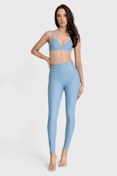 Freddy WRUP Faux Leather with Button Detail - Super High Waisted - Full Length - Baby Blue