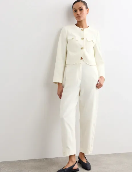 Jaeger Cotton Rich Barrel Leg Trousers Ivory