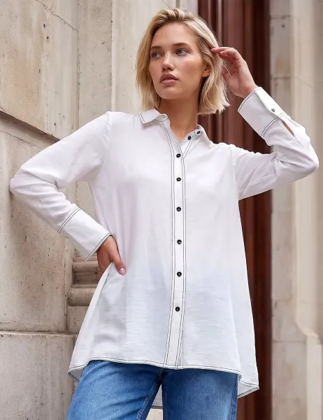 Roman Contrast Stitch Shirt Ivory Mix