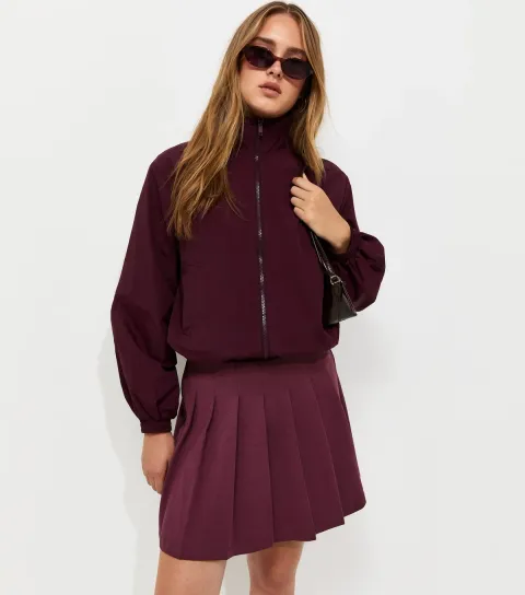 New Look Women's Dark Burgundy Ponte Pleated Mini Skirt