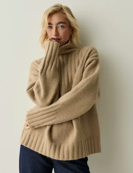 Regatta Striped Funnel Neck Relaxed Jumper Beige