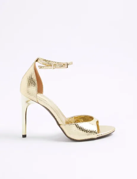 River Island Metallic Closed Back Open Toe Stiletto Heels Gold