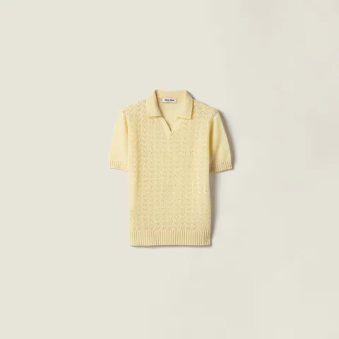 Lace-effect cashmere polo shirt