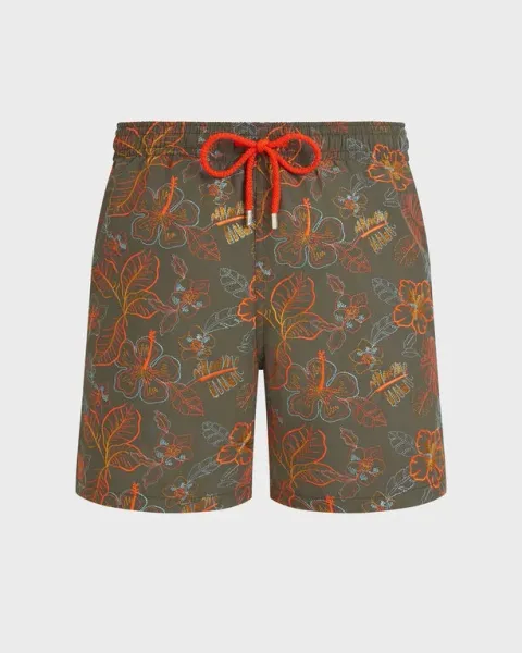 Vilebrequin Men Embroidered Swim Shorts Island Flowers