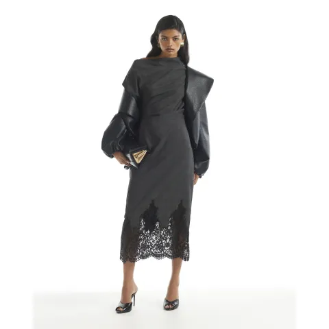 River Island Check Lace Trim Midi Dress