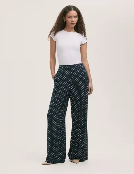 Finery London Polka Dot Wide Leg Trousers Navy Mix