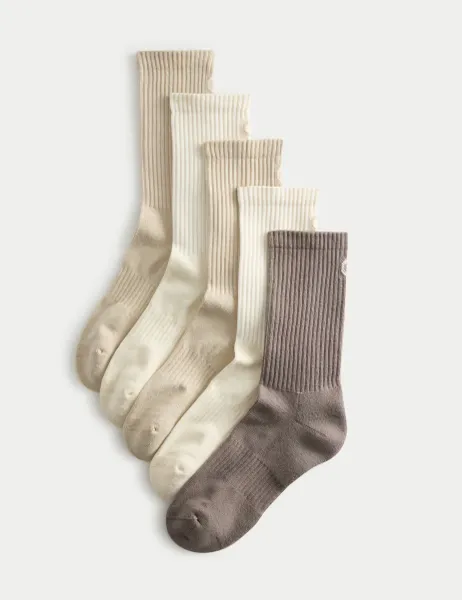 Goodmove 5pk Cotton Rich Cushioned Crew Socks Brown Mix