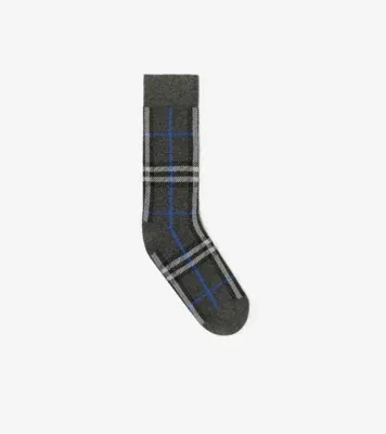 Check Cotton Nylon Blend Socks in Marlborough grey