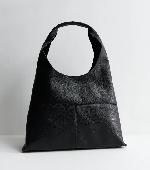 Black Faux Leather Panelled Hobo Shoulder Bag