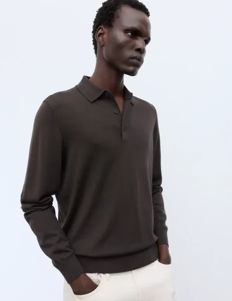 Autograph Pure Extra Fine Merino Wool Polo Shirt Dark Taupe