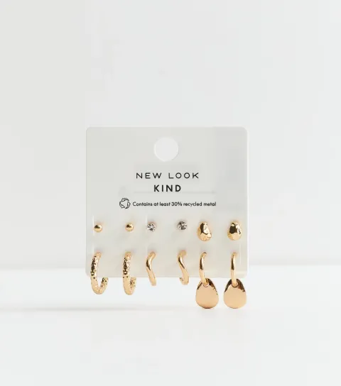 Pack of 6 Gold Tone Stud and Hoop Earrings