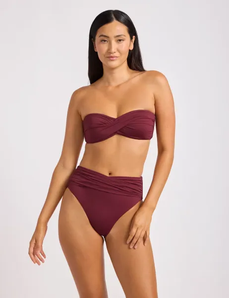 Seafolly Collective High Waisted High Leg Bikini Bottoms Burgundy