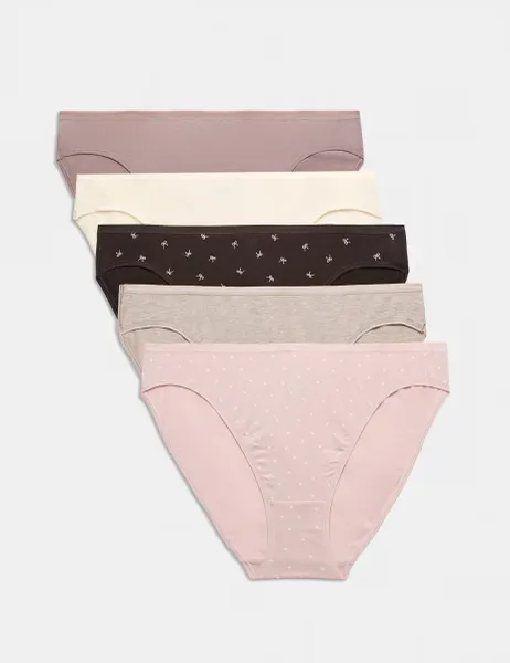 Marks & Spencer 5pk Cotton Modal High Leg Knickers Dark Brown