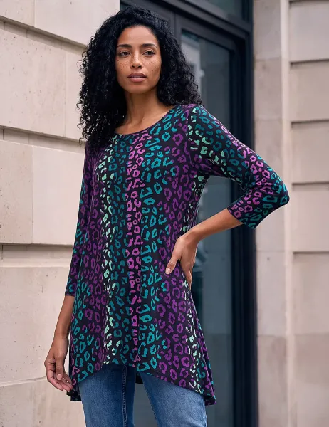 Roman Animal Print Hanky Hem Tunic Teal